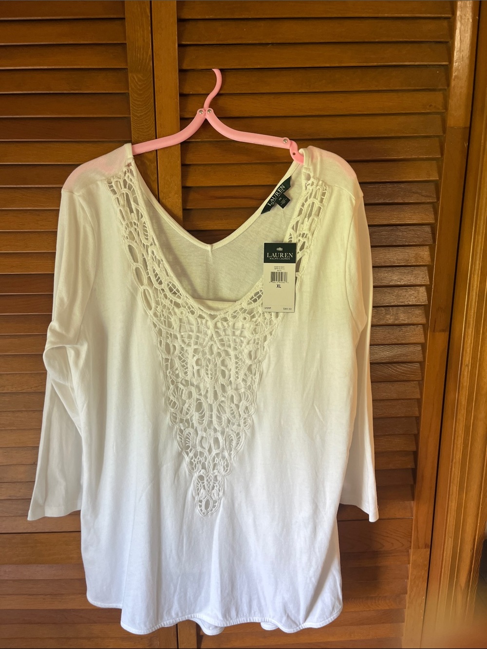 Lauren Ralph Lauren White Crochet V-Neck Tunic Top NWT Size XL